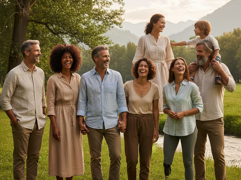 Happy multi-generational group outdoors symbolizing recovery and wellness
